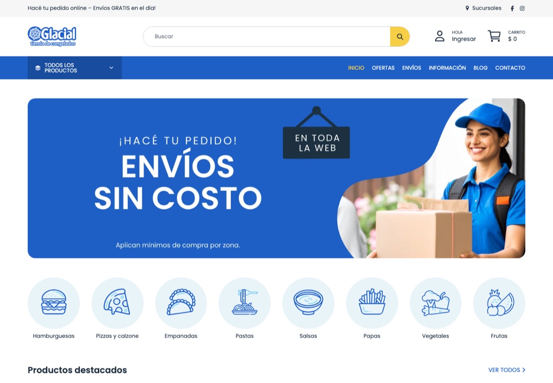Captura de la tienda online de Glacial, construida sobre Magno eCommerce